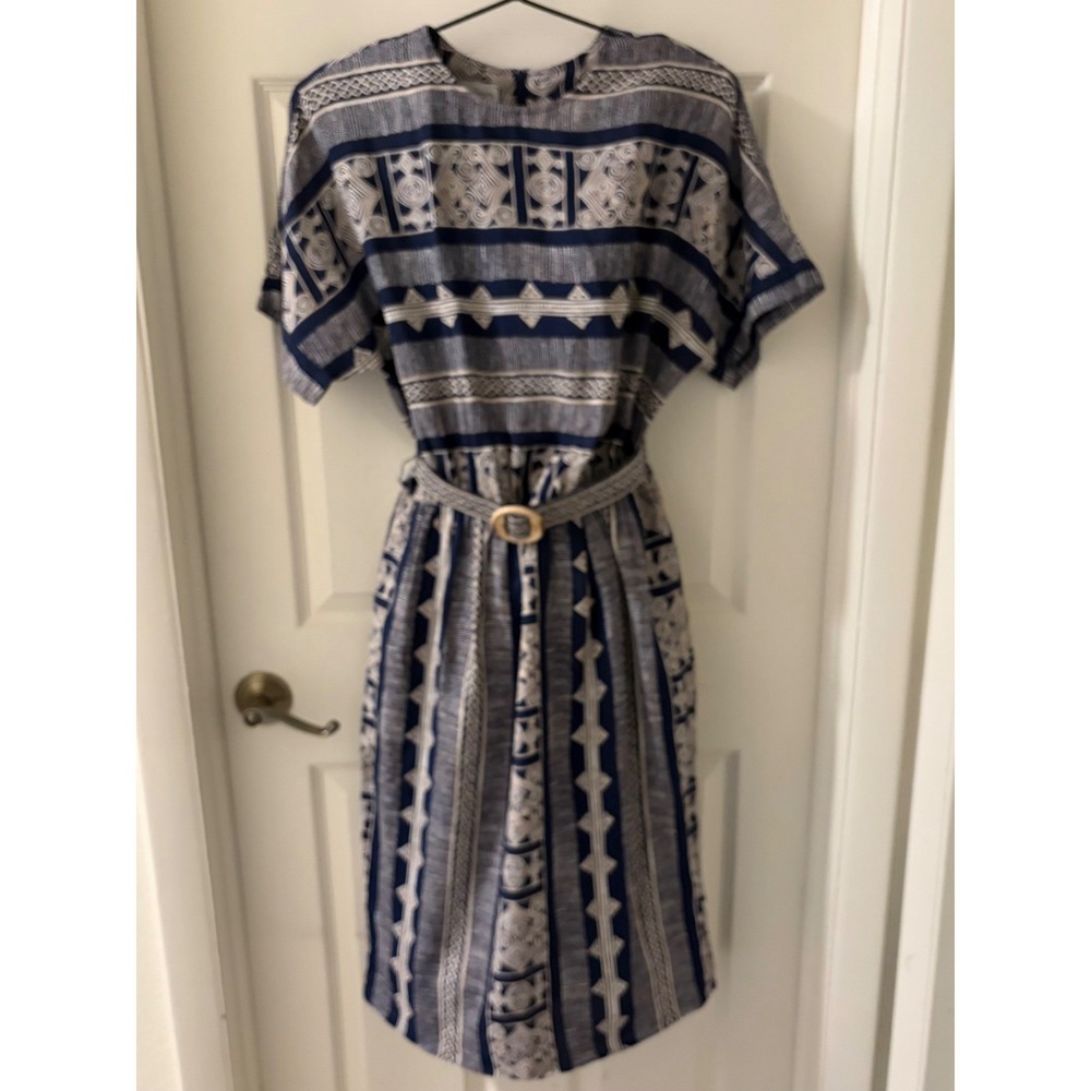 California Design by Dorothy Samuel Geometric Belted Midi Dress Size 16